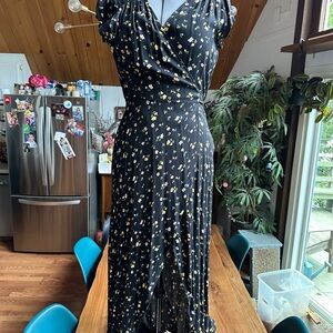 Reformation Camomile Floral Black High-Low Dress, size XL, NWT